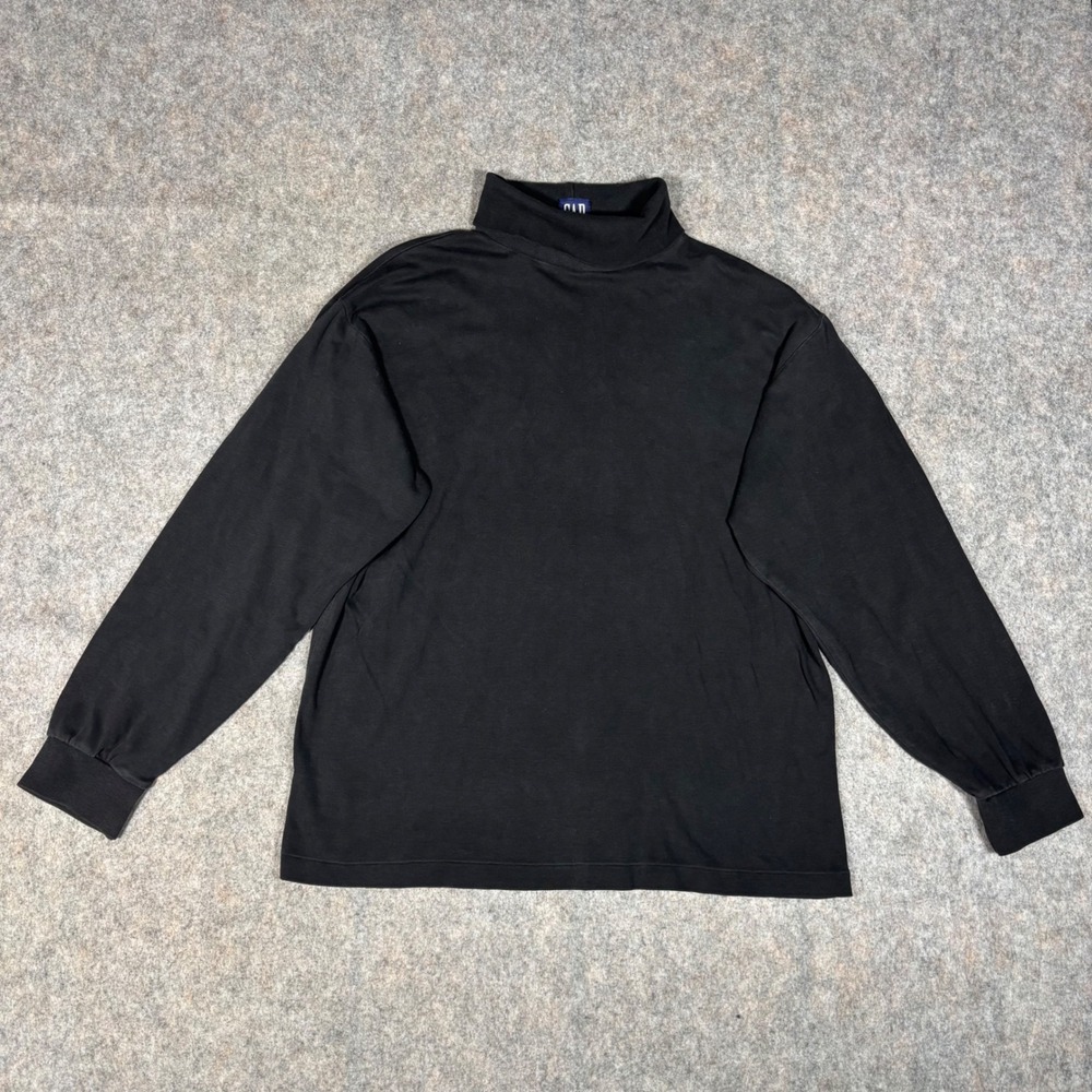 Gap Turtleneck Top Mens L Black Cotton Vintage Long Sleeve Mock Neck Basic Stapl